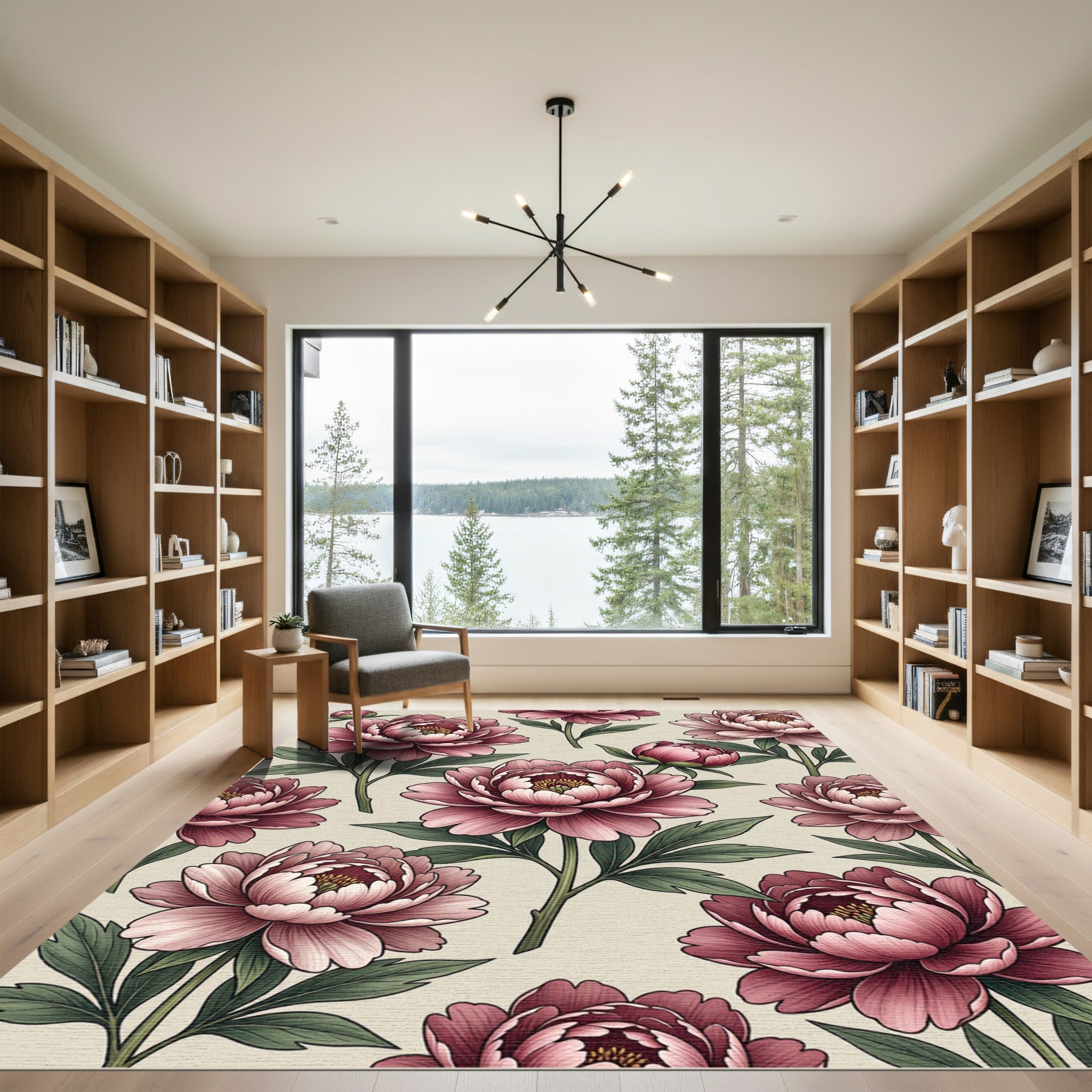 Vintage Pink Peony Botanical Art Rug