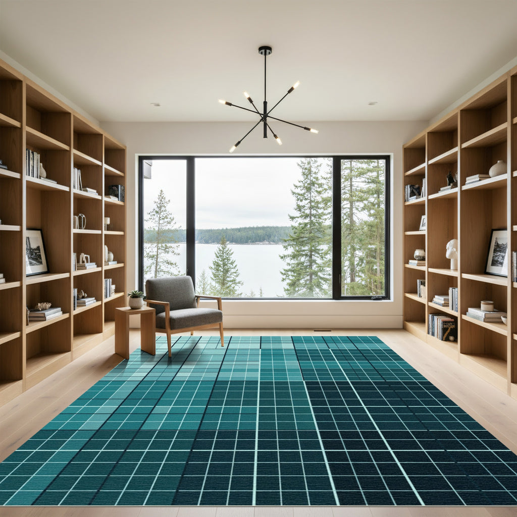 Aqua Gradient Geometric Square Gradient Rug