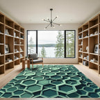 Modern Emerald Green Geometric Hexagon Rug
