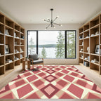 Retro Crimson Geometric Diamond Lattice Rug