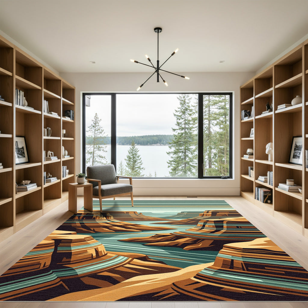 Earthy Canyon Striped Layered Landscape Rug