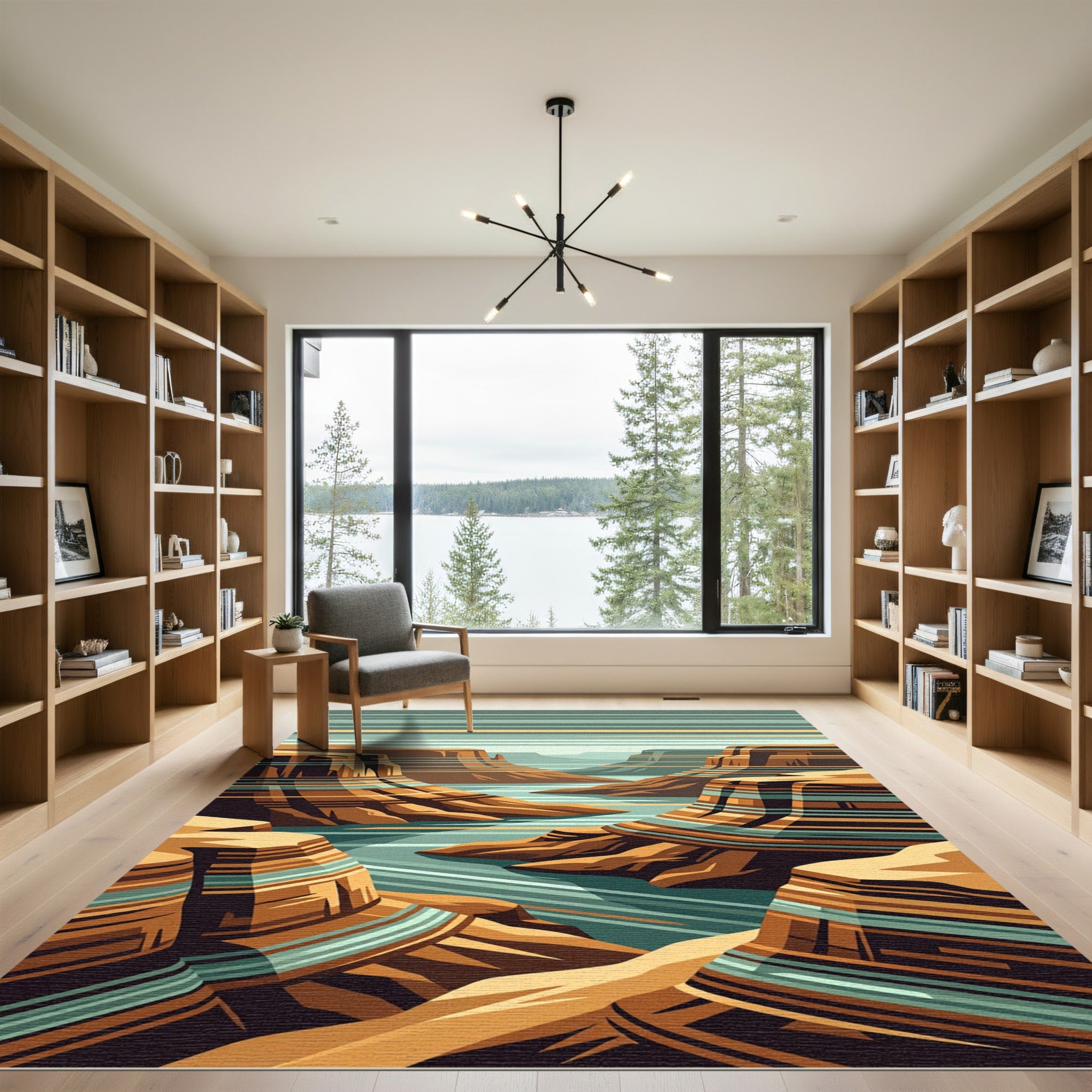 Earthy Canyon Striped Layered Landscape Rug