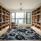 Monochromatic Floral Peony Botanical Art Rug