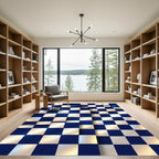 Deep Blue Checkerboard Illusion Squares Rug