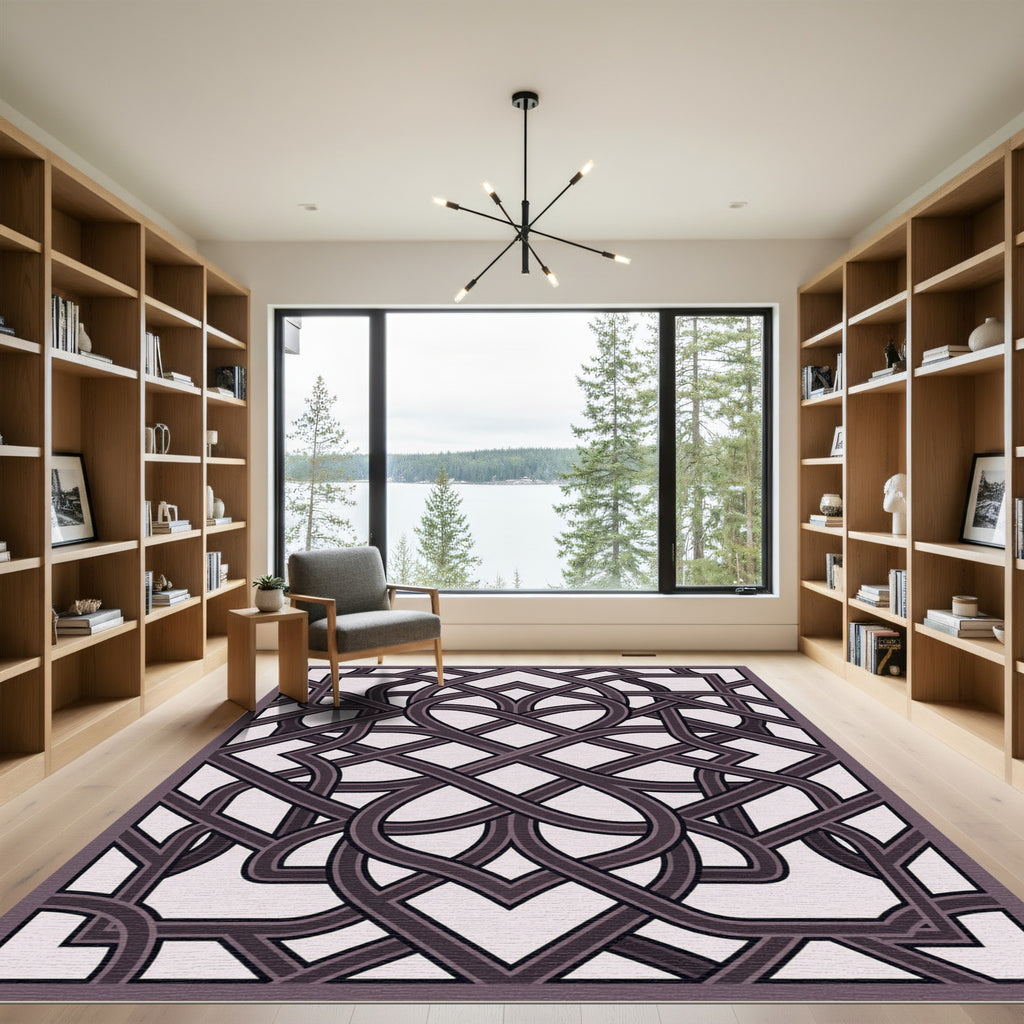 Intricate Mauve Interlocking Geometric Lattice Rug