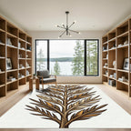 Golden Botanical Fern Leaf Feather Rug