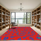 Red Blue Whimsical Alphabet Waves Rug