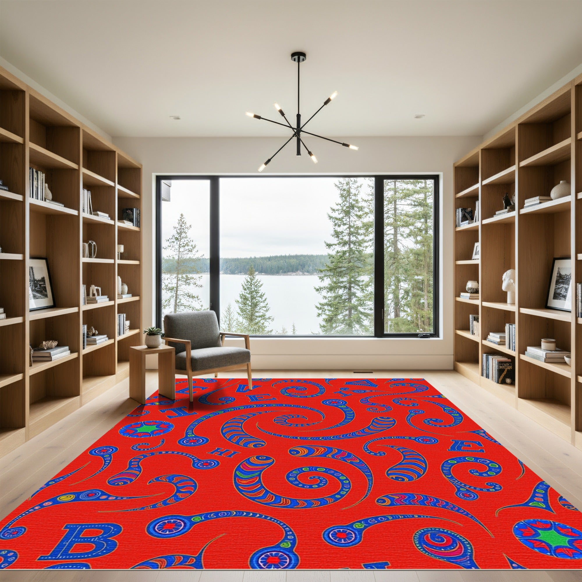 Red Blue Whimsical Alphabet Waves Rug