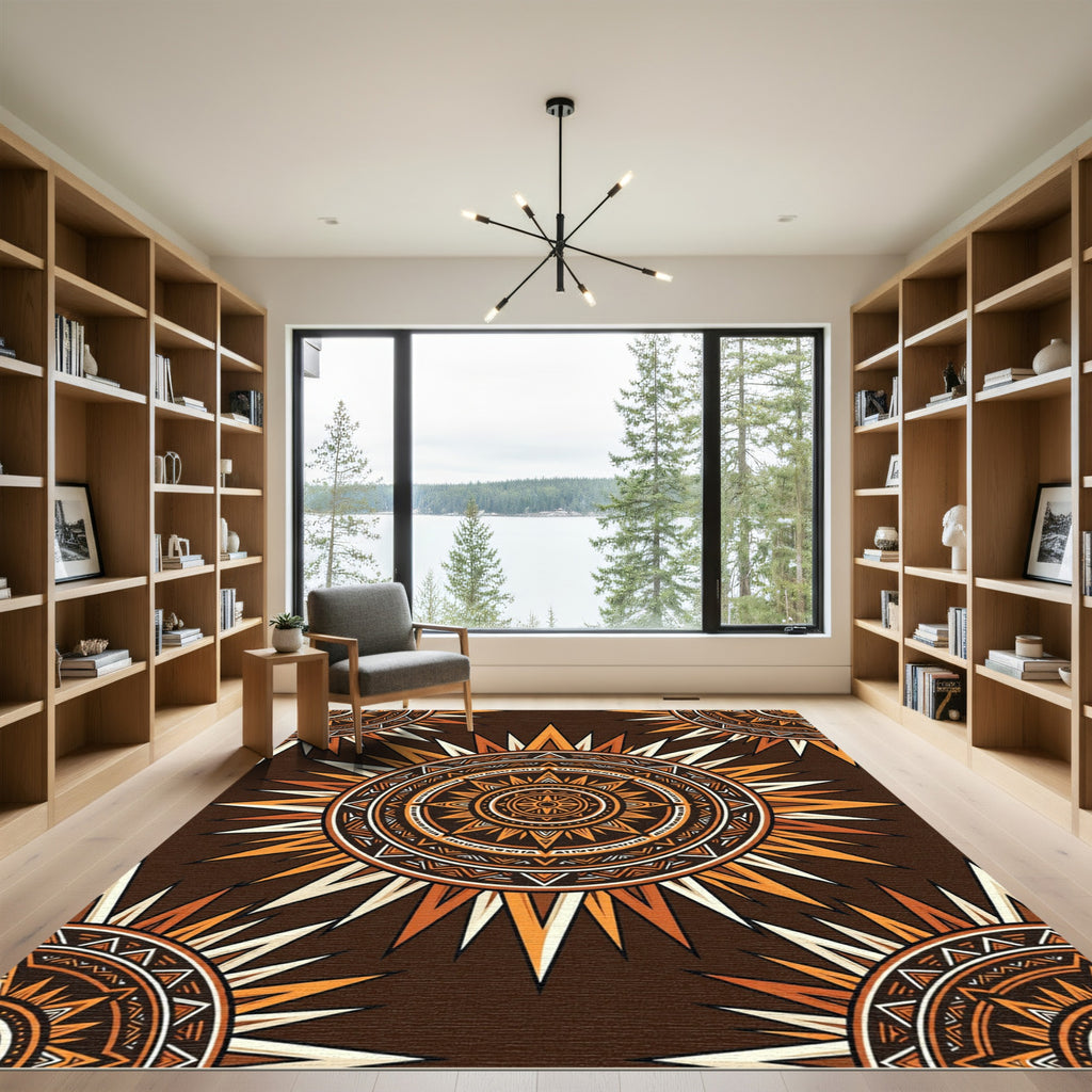 Warm Orange Sunburst Mandala Rug