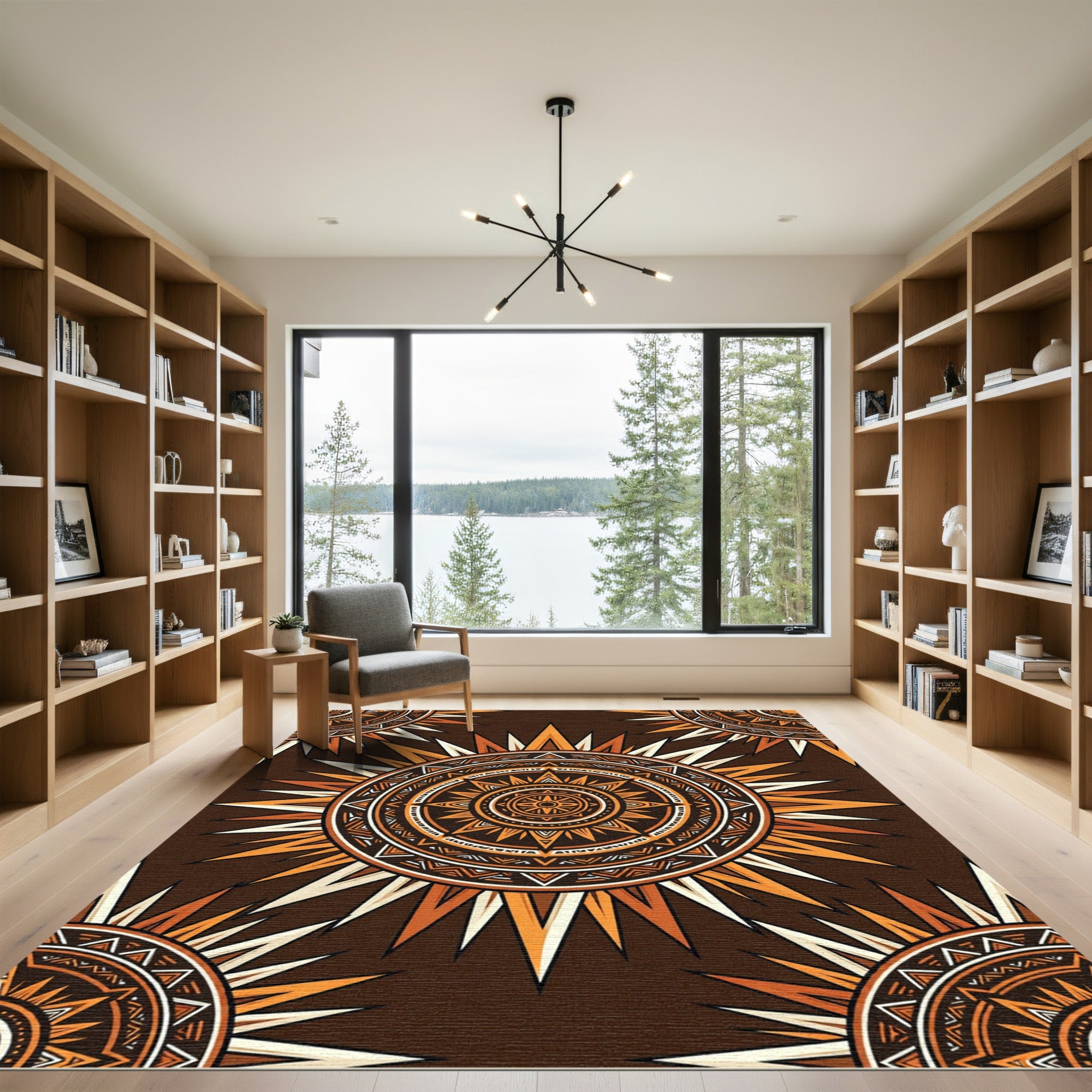 Warm Orange Sunburst Mandala Rug