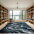 Deep Teal Ocean Wave Swirls Rug