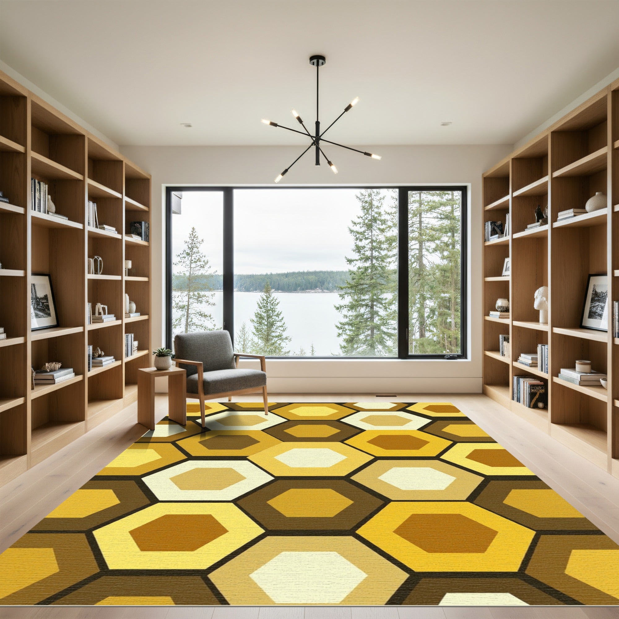 Retro Ochre Honeycomb Geometric Hexagon Rug