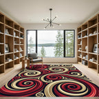 Crimson Gold Swirls Abstraction Rug