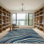 Navy Blue Abstract Flowing Wave Lines Rug