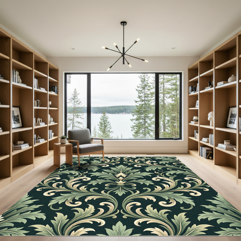 Elegant Sage Green Baroque Scroll Rug