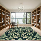 Elegant Sage Green Baroque Scroll Rug