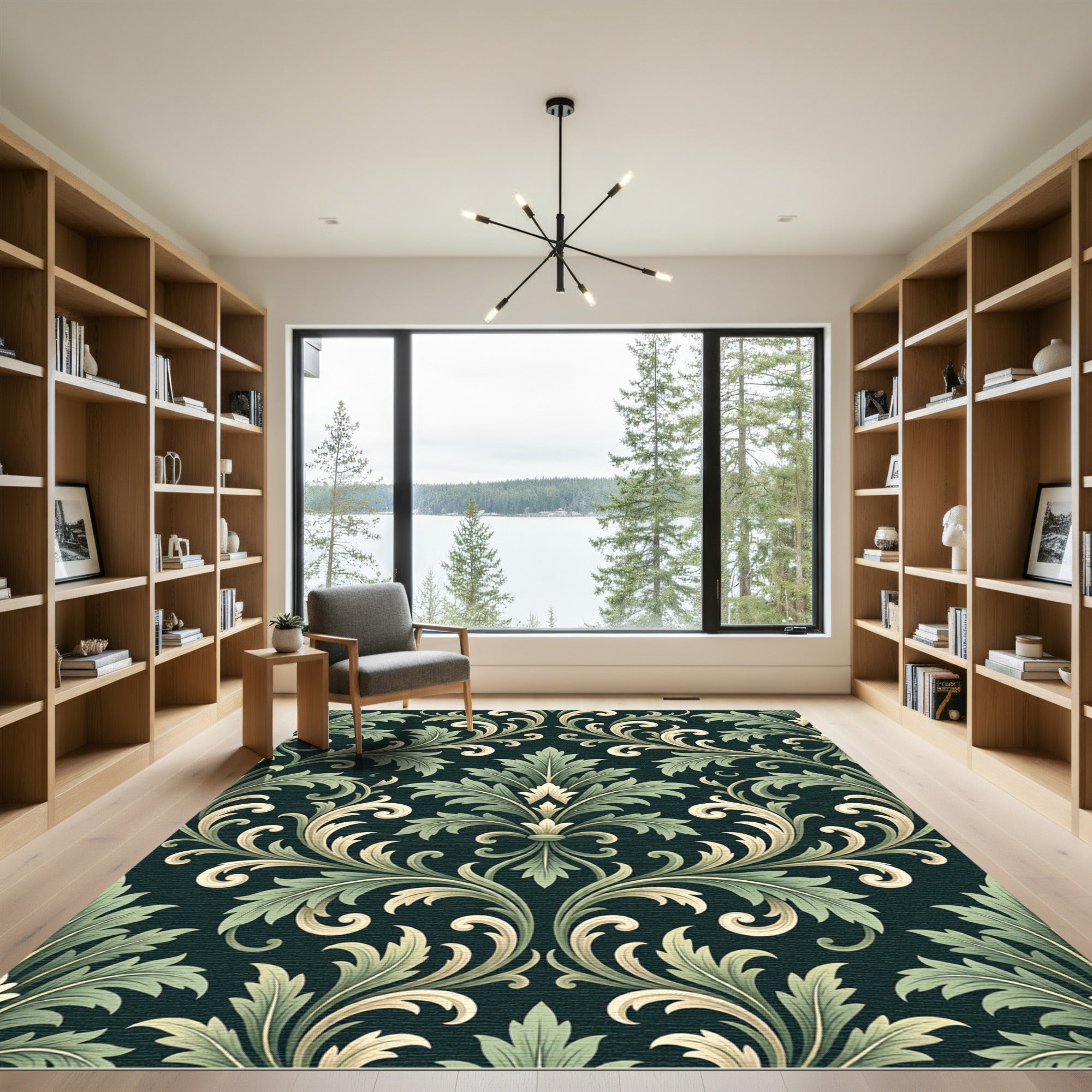 Elegant Sage Green Baroque Scroll Rug