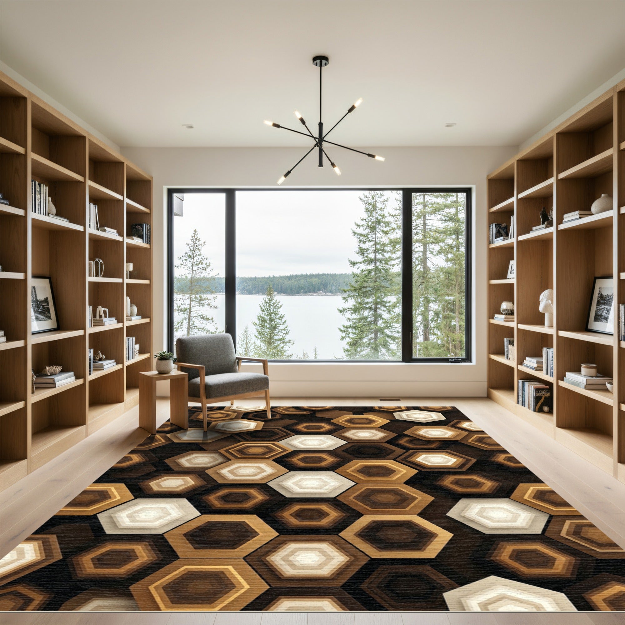 Sophisticated Brown Geometric Hexagon Rug