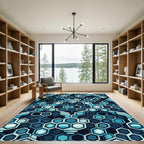 Deep Blue Hexagon Geometric Abstract Rug