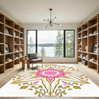 Pink Gold Floral Star Medallion Rug