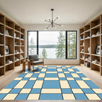 Modern Grid Blue and Cream Plaid Rug