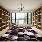 Sophisticated Purple Golden Geometric Hexagon Rug