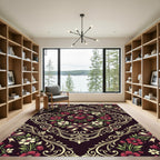 Romantic Dark Floral Heart Damask Rug