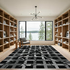 Monochromatic Abstract Shattered Geometric Grid Rug