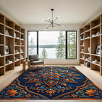 Ornate Blue Orange Floral Medallion Rug