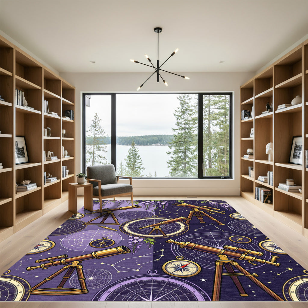 Celestial Wisteria and Telescope Astronomy Rug