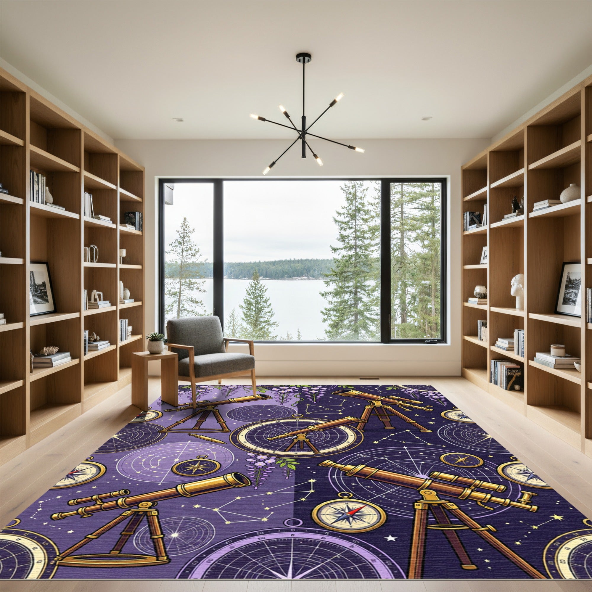 Celestial Wisteria and Telescope Astronomy Rug