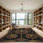 Radiant Gold Starburst Mandala Border Rug