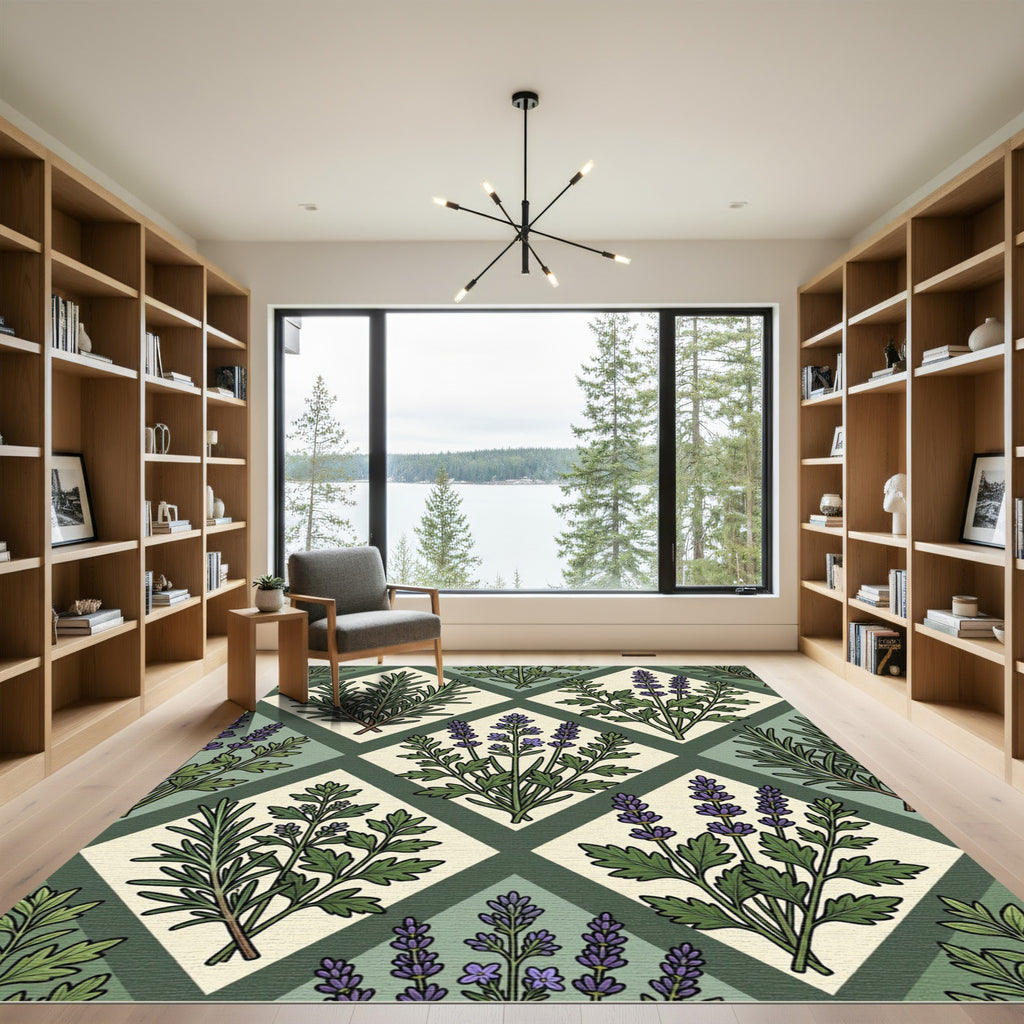 Sage Green Herbal Lavender Diamond Tile Rug