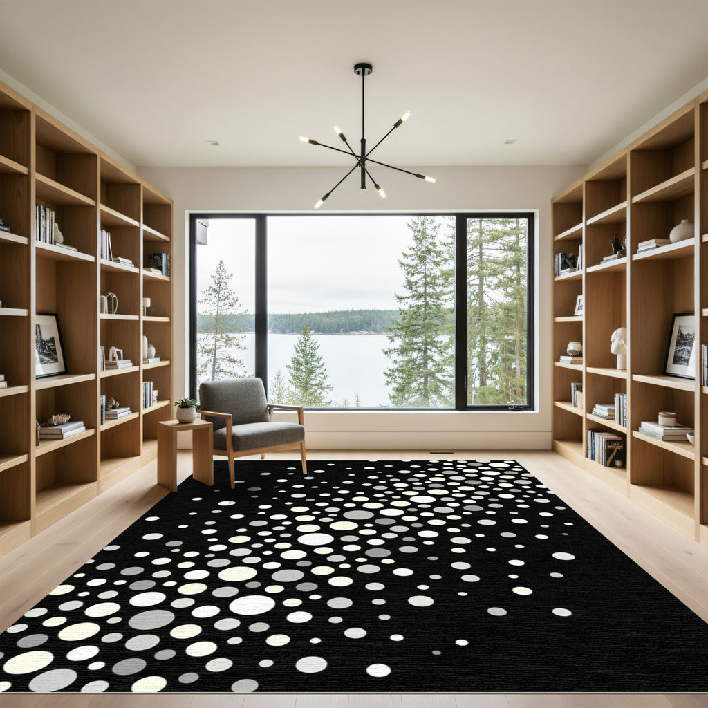 Monochrome Dot Cascade Abstract Rug