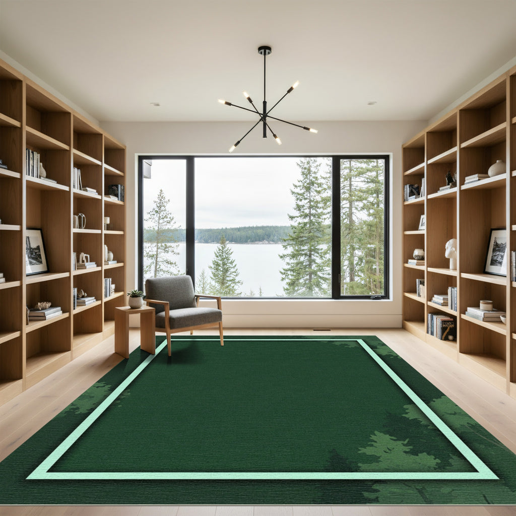 Earthy Forest Green Woodland Border Rug