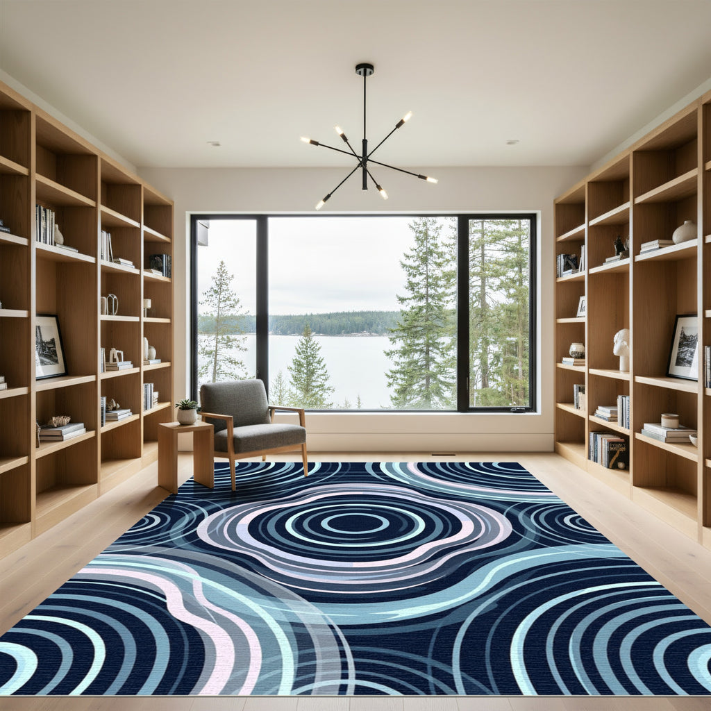 Deep Blue Abstract Ripple Rug