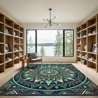 Teal Golden Mandala Geometric Art Rug