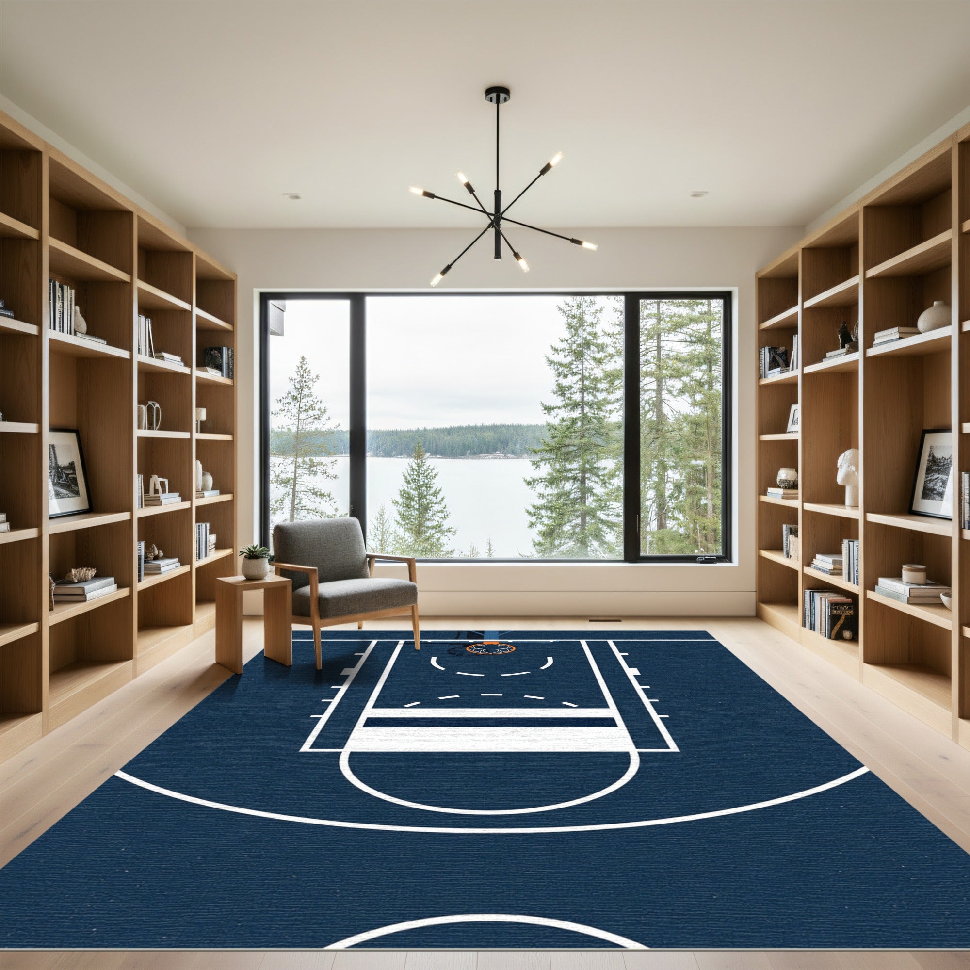 Minimalist Navy Basketball Court Graphic Rug