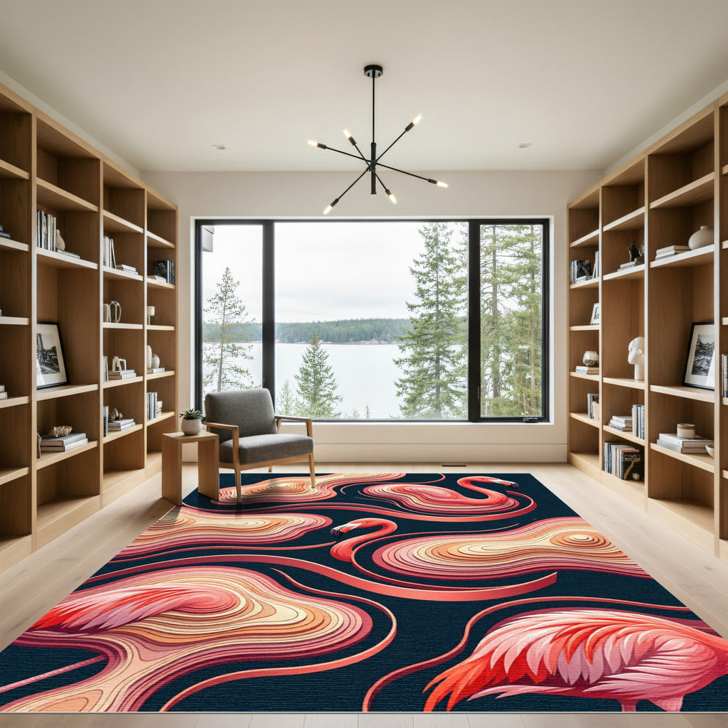 Coral Flamingo Swirl Layered Landscape Rug