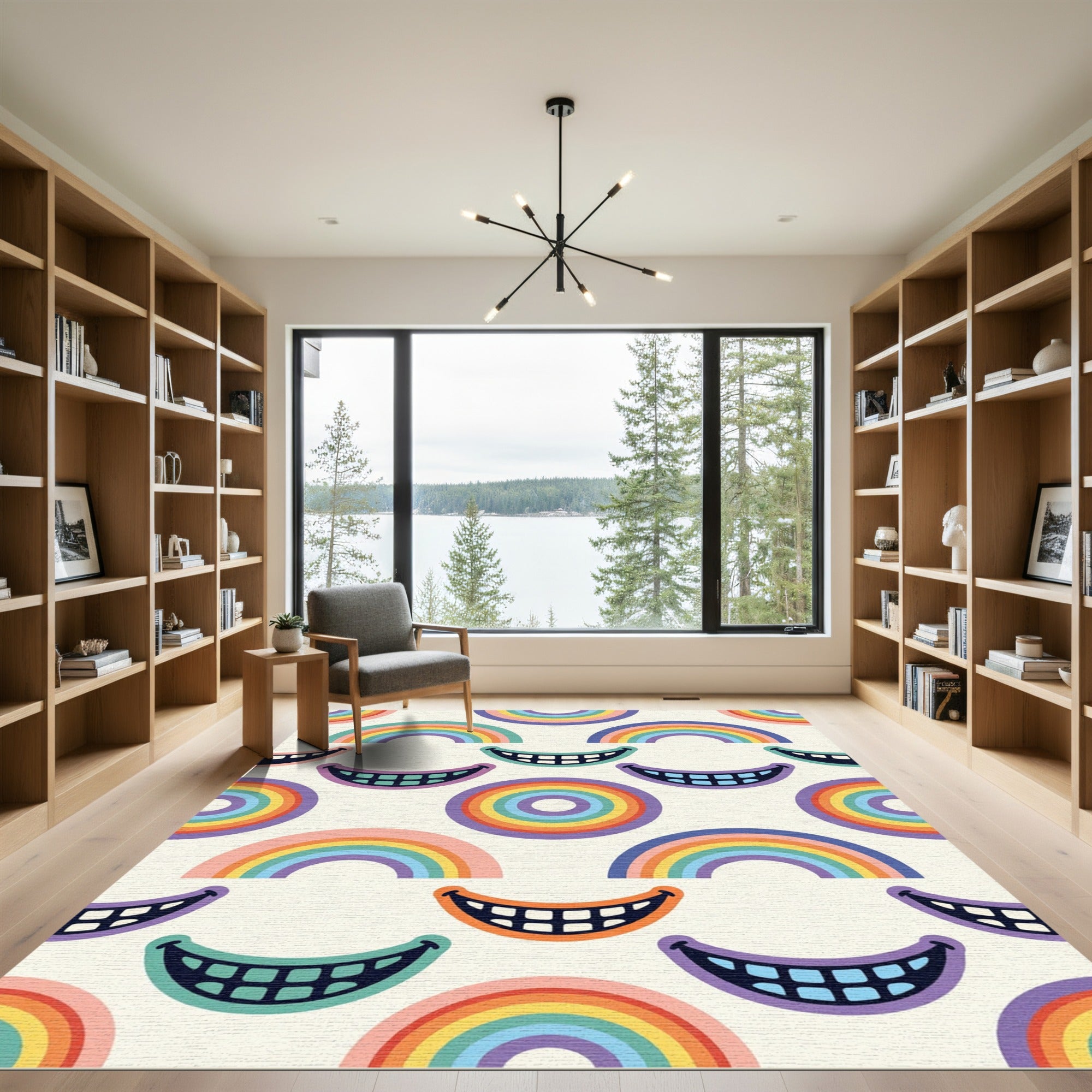 Whimsical Rainbow Smile Groovy Arc Rug