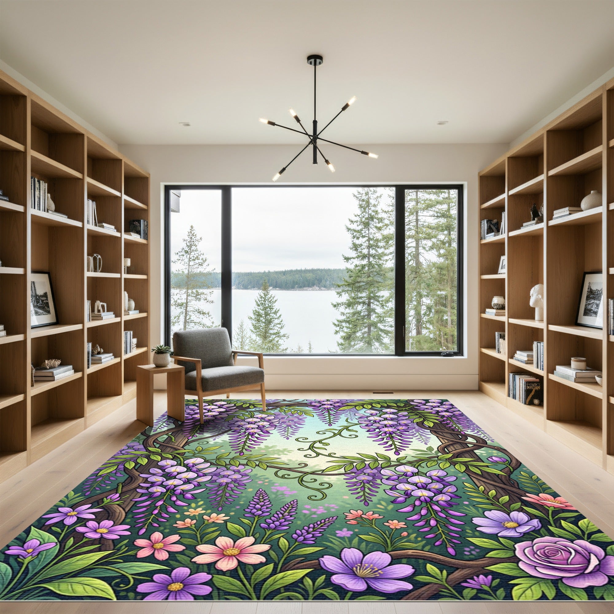 Wisteria Garden Trellis Floral Botanical Art Rug