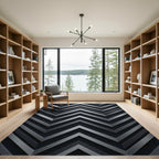 Sophisticated Charcoal Metallic Chevron Layered Rug