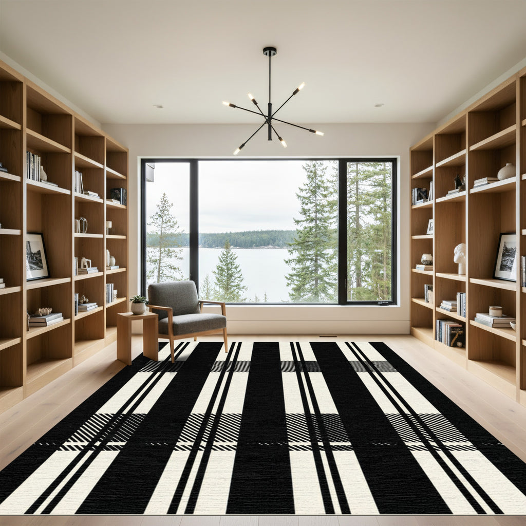Bold Black and White Plaid Rug