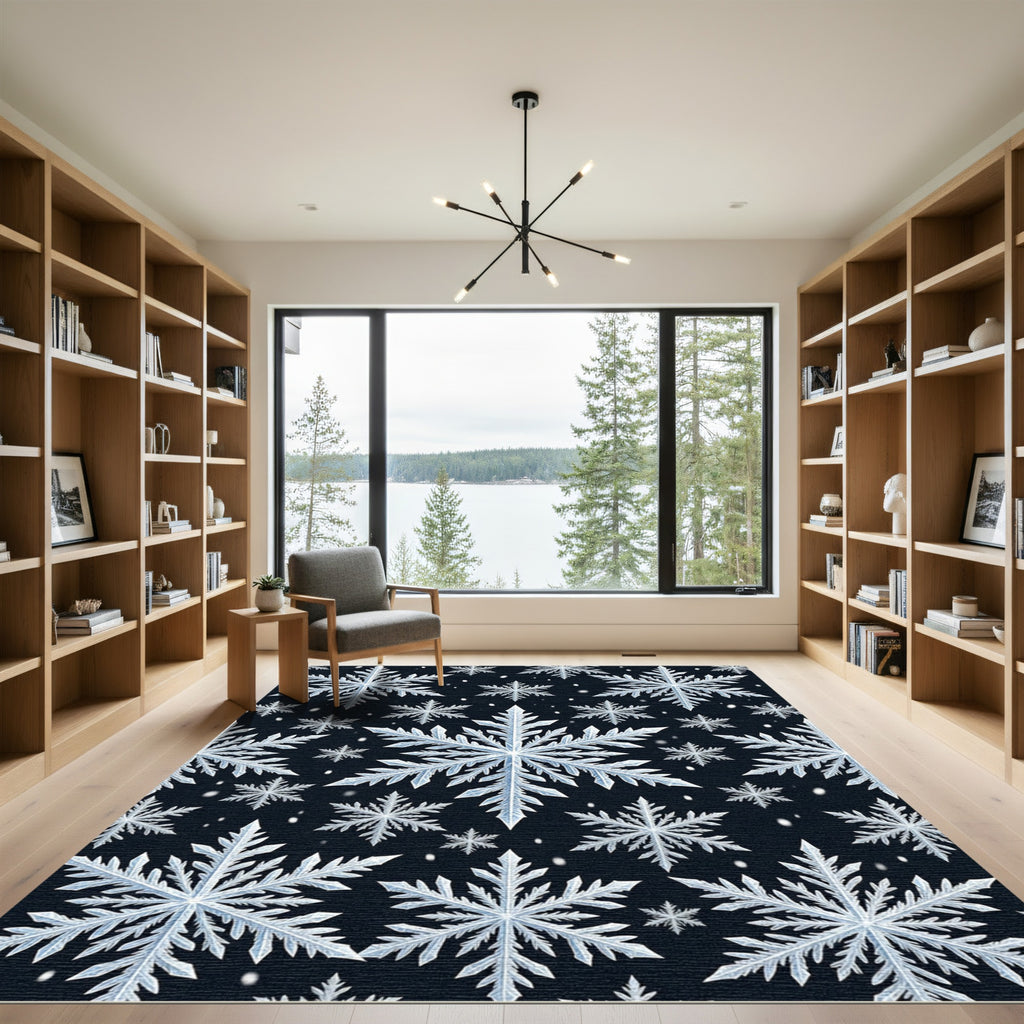 Winter Snowflake Pattern Ice Crystal Rug