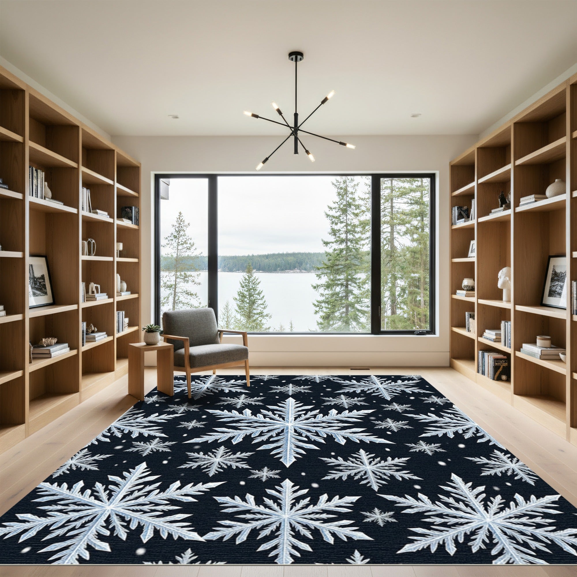 Winter Snowflake Pattern Ice Crystal Rug
