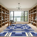 Modern Navy and Cream Plaid Geometric Rug