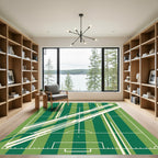 Modern Forest Green Abstract Athletic Field Rug