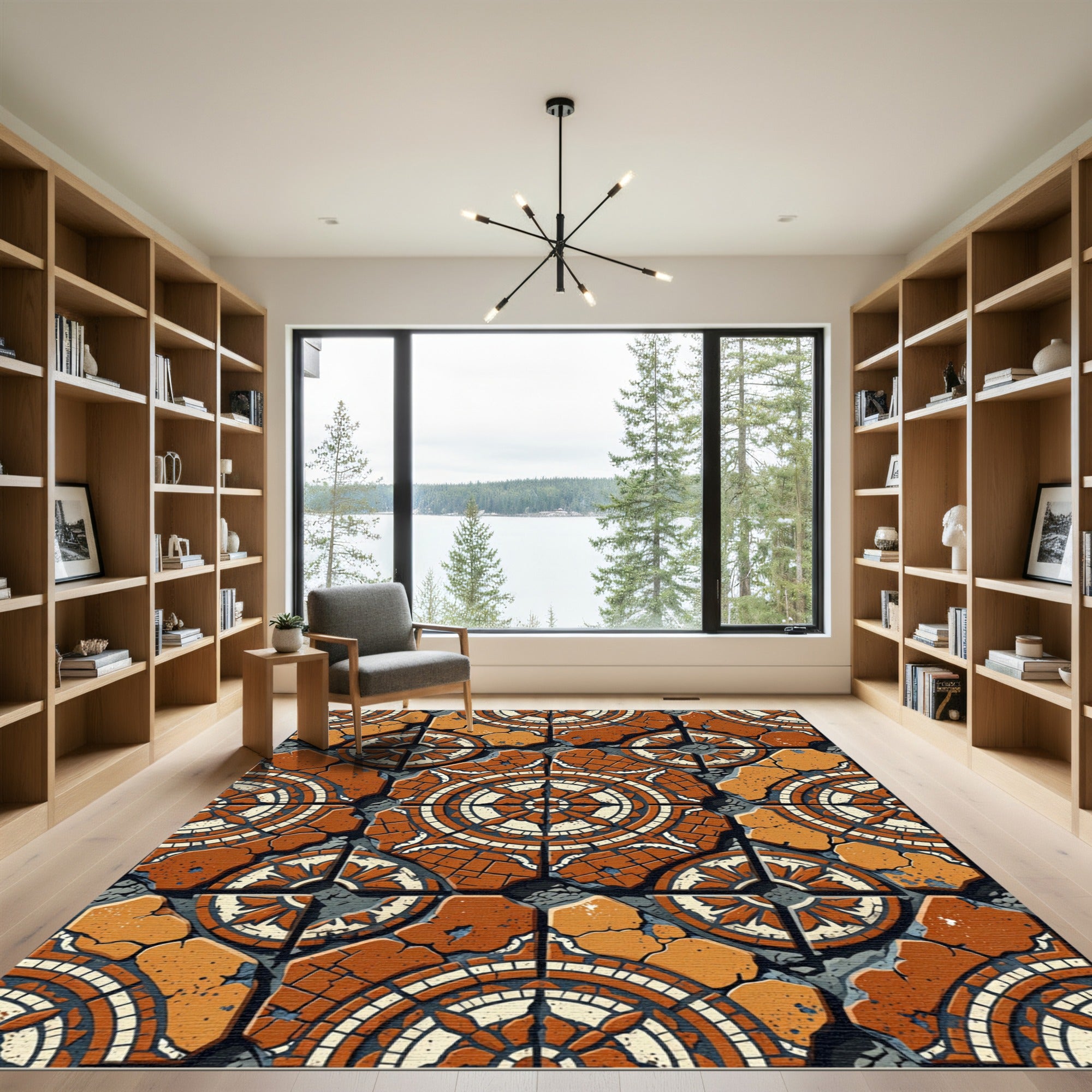 Terracotta Medallion Cracked Tile Rug