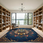 Elegant Navy Golden Lotus Mandala Rug