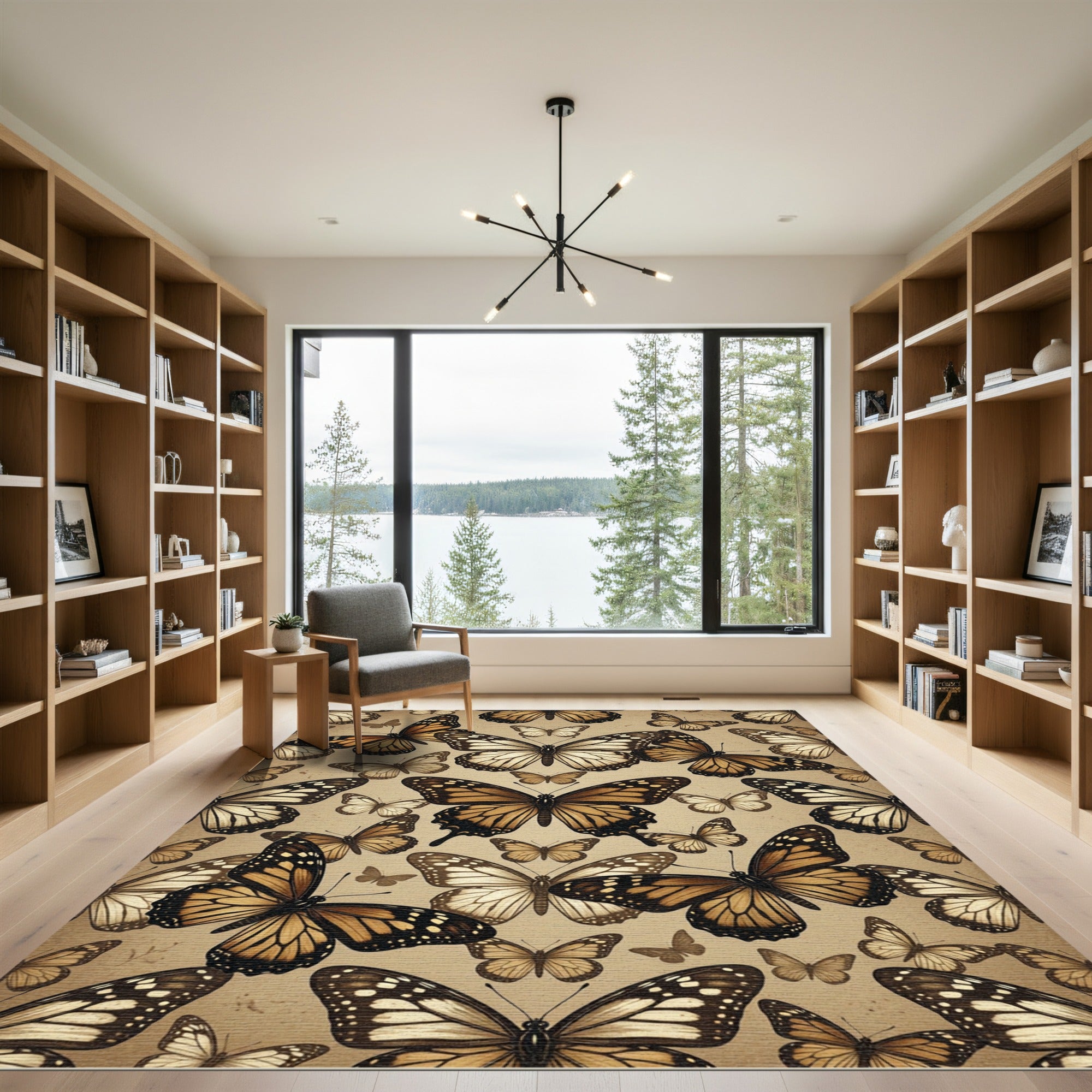Sepia Tone Botanical Butterfly Collage Rug